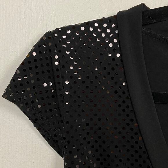 B Wear VTG Black Sequin Baby Doll Whimsigoth Witchy Goth Cap Sleeve Top Medium - Picture 8 of 12